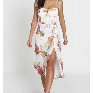 ShowPo. White Floral Midi Dress Slit - Size Medium NWT